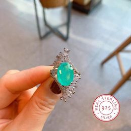 Cluster Rings Geometric Creative Design Emerald Blue Ring Premium Touch 925 Sterling Silver Ladies Wedding Party Anniversary Jewelry
