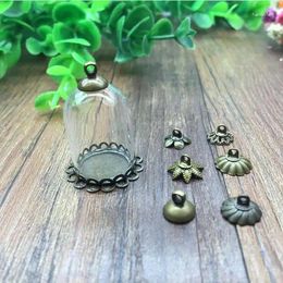 Pendant Necklaces 5sets/lot 25 18mm Glass Globe Double Lace Antique Bronze Colour Base Beads Cap Set Vials Bottle Jewellery Findings