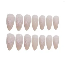 False Nails Gentle Nude Pink With Butterfly Printed Harmless And Smooth Edge For Fingernail DIY Decoration