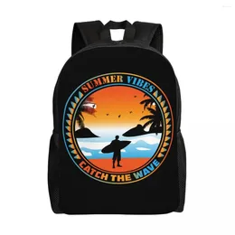 Backpack Summer Vibes Catch The Wave Travel Women Men School Laptop Bookbag Surfing Surfer College Student Daypack Bags