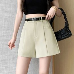 Women's Shorts Casual Shorts Women 2024 Summer New High Waist A-line Wide Leg Shorts Ladies Casual Suit Shorts With Belt Y240420