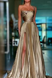 Party Dresses Women Gold Sparkly One Shoulder Evening Dress Sequin Sleeveless Side Slit Prom Strapless Long Celebrity