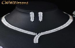 Gorgeous White Gold Color African Nigerian Design Fashion Bridal Wedding CZ Crystal Jewelry Set for Women Party T035 210714288U1056405