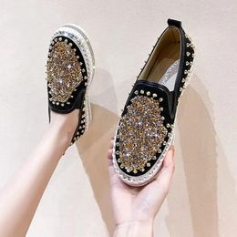 Casual Shoes Low Loafers Whit With Crystals Rhinestone Ladies Lace Up Diamond Women Footwear High On Platform Urban Price