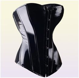 Sexy Black PVC Overbust Corset Steampunk Basque Lingerie Top Goth Rock Corset Sexy Leather Waist Trainer Corset for women Y111923226919