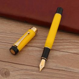 Pens Luxury 100 Acrylic Fountain Pen Yellow GOLDEN Spin Elegante Signature Fude Bending Calligraphy Office School Supplies