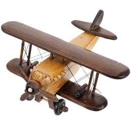 Retro Wooden Plane Toys Vintage Model Crafts Airplane Room Decor Ornament Miniature 240417