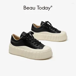 Casual Shoes BeauToday Sneakers Women Genuine Cow Leather Round Toe Lace-up Vulcanised Spring Ladies Trainers Handmade 29228