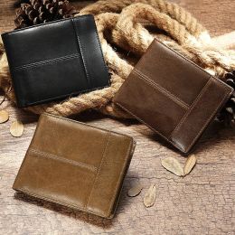 Wallets Luufan Crazy Horse Leather Mens Wallet With Snap Coin Pocket Cowhide Bifold Purse Real Leather Trifold Short Wallet Card Case