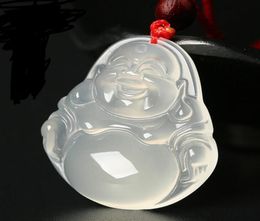 Natural Chalcedony white jade necklace lover039s Fashion maitreya Laughing Guanyin Buddha pendant JADE jewelry1038650