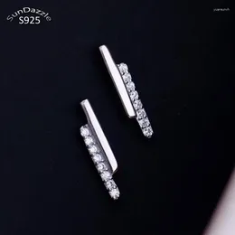 Stud Earrings Genuine Real Pure Solid 925 Sterling Silver For Women Jewelry Simple Cubic Zircon Female Gold Earring