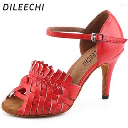 Dance Shoes DILEECHI Genuine Leather Adult Female Latin Square Women Sandals Heel 85mm