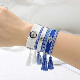 Chain Woven Bracelets Evil Eyes Stackable Wrap Fabric Bracelets Y240420