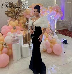 Party Dresses Black Mermaid Evening Feathers White Off Shoulder Celebrity Dress Engagement Luxury Pearls Dubai Cocktail Gowns