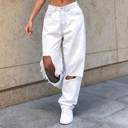 Ripped High Waist Jeans Womens Summer Thin Straight Leg Loose Slim Wide Drape FloorMopping Pants White Trousers 240419