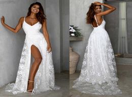 Women Boho Long Maxi Dress Summer Sexy Ladies Lace Beach Evening Party Wedding Dresses Sleeveless Sling VNeck Slit Dress 2105272288815