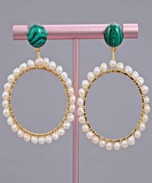 GuaiGuai Jewellery Green Malachite Gold Colour Big Circle Hoop Stud Earrings Handmade For Women Real Gems Stone Lady Fashion Jewellry8032137