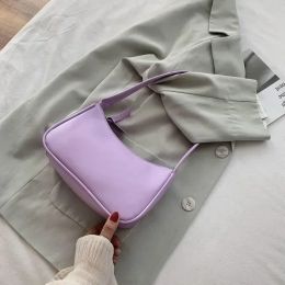 Luggage BBA173 Soft PU Ladies Leather Crossbody Bag Women Purple Underarm Bag Retro Solid Color Handbag Fashion Design Girl Small