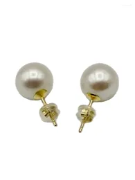 Stud Earrings Beautiful Pair Of 10-11mm South China Sea Saltwater Pearl 18k Gold