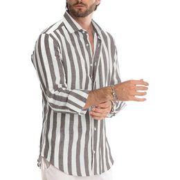 Men's T-Shirts 2023 New Mens Shirt Long Slved Lapel Striped Shirts Loose Fitting Casual Shirts for Men Hawaiian Shirt Men Y240420