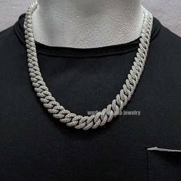 Moissanite d Colour Hiphop Chain 12mm Sterling 925 Silver Vvs Dual Rows Round Cut Diamond Moissanite Cuban Link Chain Necklace