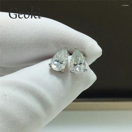 Stud Earrings Silver 925 Original Total 2 Carat Brilliant Cut Diamond Test Past D Colour Water Drop Moissanite Wedding For Women