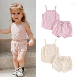 Clothing Sets FOCUSNORM 0-3Y Summer Lovely Baby Girls Clothes 2pcs Checkerboard Print Sleeveless Camisole Drawstring Shorts