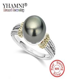 YHAMNI New Black Pearl Rings For Women 925 Sterling Silver Wedding Finger Rings Fashion CZ Jewellery Drop ZR105834090424455904