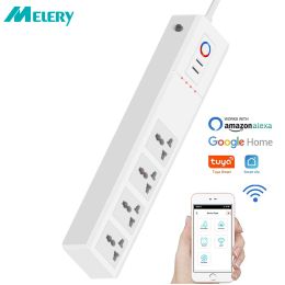 Plugs Tuya Wifi Smart Power Strip Universal Outlets Plug 4 Way Sockets Usb Remote Voice Control Surge Protector by Alexa Google Home