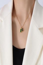 Chains INS Trendy Design Emerald Pendant Necklace For Women Gemstone Green Crystal Zircon Charms 18K Gold Chain Fashion Choker2563133