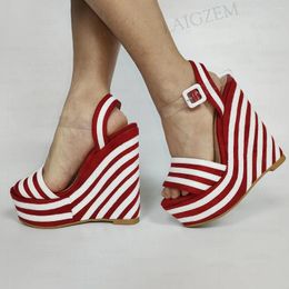 Sandals ZHIMA Women Platform Wedges Ankle Strap Patchwork High Heels Pumps Party Shoes Woman Large Size 41 43 46 50 52