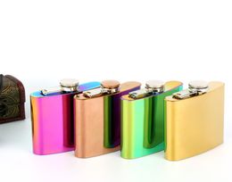 20pcs 3 Colours 6oz Hip Flask Flagon Jug Rose Gold Rainbow Colourful Stainless Steel Wine Glass Whiskey Water Bottle Wine Glasses DH3540229