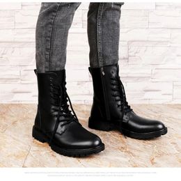 Boots Brand Size 37-48 Motorcycle Boot Men Warm Genuine Leather Footwear Thick Soled Tactical Side Zipper Casual Shoes