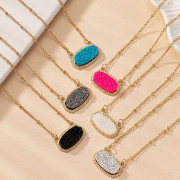 Pendant Necklaces Resin Oval Druzy Necklace Gold Colour Chain Drusy Hexagon Style Luxury Designer Brand Fashion Jewellery For Women gift 12 Colours