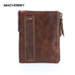 Wallets Genuine Leather Wallet Men Coin Purse Rfid Protected Double Zipper Coin Pocket Wallet Men's Brand Design Vintage Leather Wallets