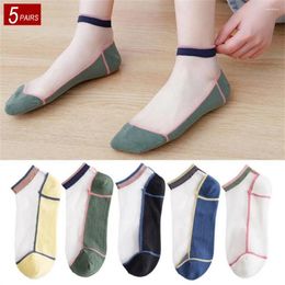 Women Socks 5 Pairs/Pack Wholesale Ultra Thin Boat Sock Transparent Slipper Summer COTTON Sole Sweat Absorbing Crystal Silk