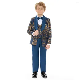 Men's Suits Children Navy Jacket Vest Pants Bowtie 4PS Piano Party Dress Kids Ceremony Pograph Suit Flower Boys Performance Costume