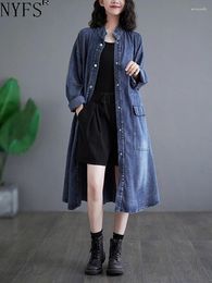 Women's Trench Coats NYFS 2024 Spring Autumn Vintage Big Size Loose Single Breasted Denim Coat Women Solid Long Windbreaker