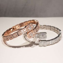 Luxury Cuban Bracelet Custom Vvs Baguette Moissanite Diamond Cuff Bangle Bracelets