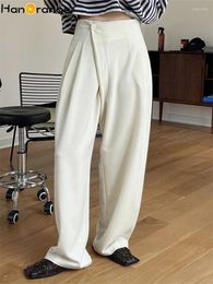 Women's Pants HanOrange 2024 Spring Slanted Placket Wide Leg Women Loose Texture Lazy Casual Trousers Green/Apricot