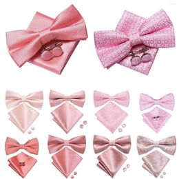 Bow Ties Hi-Tie Pink Dot Silk Mens Pre-tied Tie Hanky Cufflink Set Dusty Butterfly Knot Bowtie For Male Wedding Business