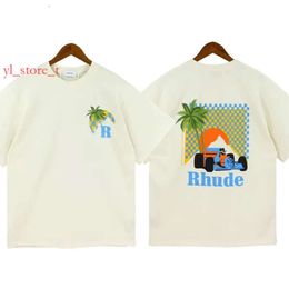 Rhude T Shirt Summer American High Street Coconut Palm Truck Print Mens Designer T Shirt Loose Casual High Quality Men's T-shirt Rhude Designer T-shirt 6988