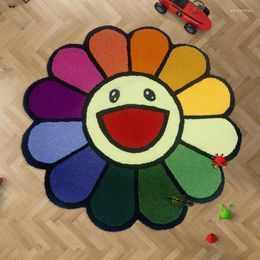 Carpets INS Cartoon Flower Round Carpet Anti-slip Children's Playground Soft Plush Rugs Coffee Table Rug Living Room Handmade Floor Mats