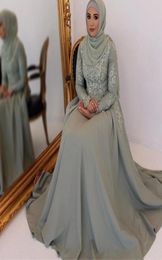Muslim Long Sleeve Prom Dress Jewel Neck Lace Applique Satin Floor Length Party Dress Custom Made 2018 Fashion Saudi ALine Evenin2140056