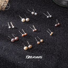 Stud Earrings TZgrams Silver 925 Natural Pearl Minimalist Elegant Anti-allergy Maintain The Ear Bride Jewelry For Woman