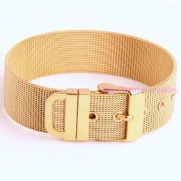 Link Bracelets 15-19.5cm Adjustable Fashion Women Men's 316L Stainless Steel Yellow Gold Colour Belt Bracelet Bangle 18mm