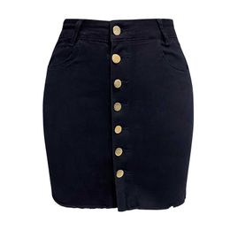 Skirts Womens Fashion Front Button Denim Dress Sexy Push Up Solid Color Short Skirt Y2k Black Tight Jeans Dress Y240420