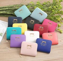 Wallet Female Short For Coins Cute Candy Bow Women Small Leather Wallets Zipper Purses Girls Lady Purse16328059
