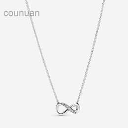 Funkelnde Infinity Anhänger Halskette für echte Sterling -Hochzeitsschmuck für Frauen Freundin Geschenk CZ Diamond Designer Halsketten mit