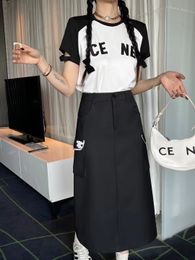 Summer new designer T-shirt skirt suit contrasting Colour splicing cuffs letter print decoration double pocket skirt fashionable monochrome three-code SML